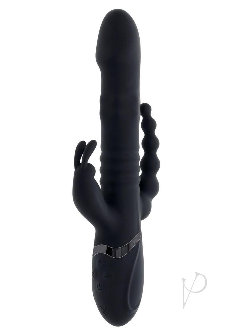 Playboy Big Bunny Energy Triple Rabbit Vibrator Black, featuring a triple-shaft design for enhanced stimulation.