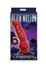Alien Nation Cerberus Silicone Creature Vibrating Dildo Red packaging with vibrant design and control button.