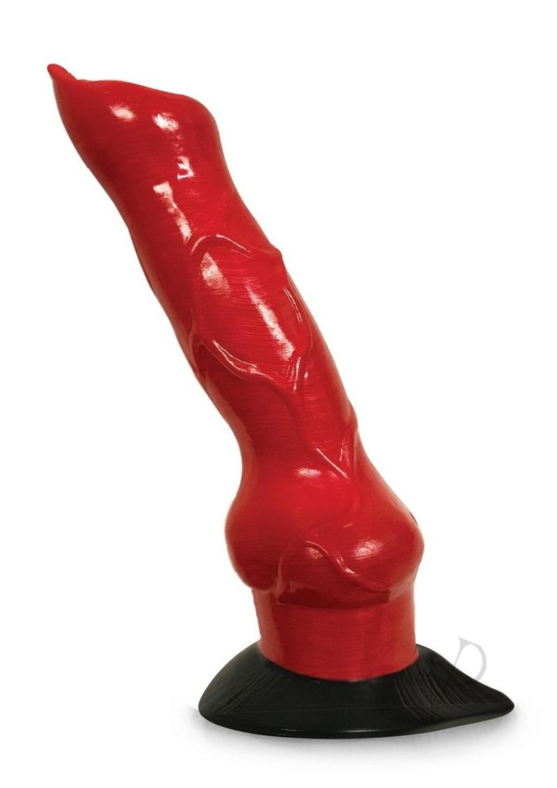Alien Nation Cerberus Silicone Creature Vibrating Dildo Red showcasing a sculpted, bold design with a black base.