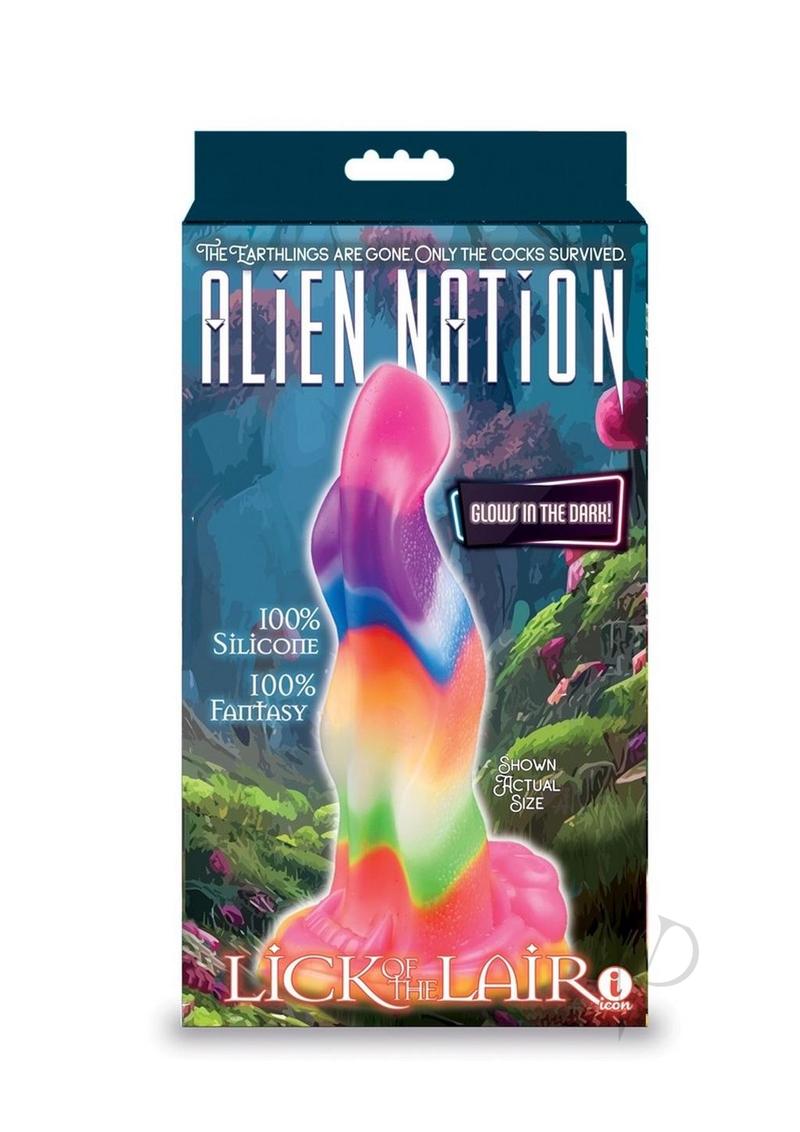 Alien Nation Lick of the Lair Glow Creature Dildo Multicolor package featuring a glowing design.