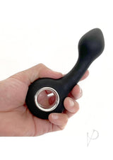 Vers G-Spot Rechargeable Silicone Vibrator Black held in a hand, showcasing its ergonomic design.