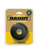 Bonyard The Daddy Silicone Cock Ring Black packaging featuring a chub up bulge ring made of liquid silicone.