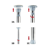 Ouch Fully Adjustable Dance Pole Silver installation guide showing different adjustment steps and components.