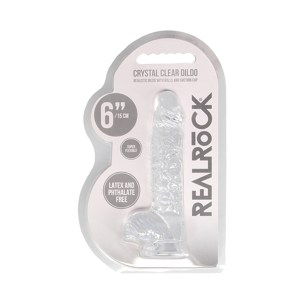 RealRock Crystal Clear Realistic 6 inch Dildo With Balls and Suction Cup Clear
