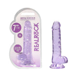 RealRock Crystal Clear Realistic 7 inch Dildo With Balls and Suction Cup Purple