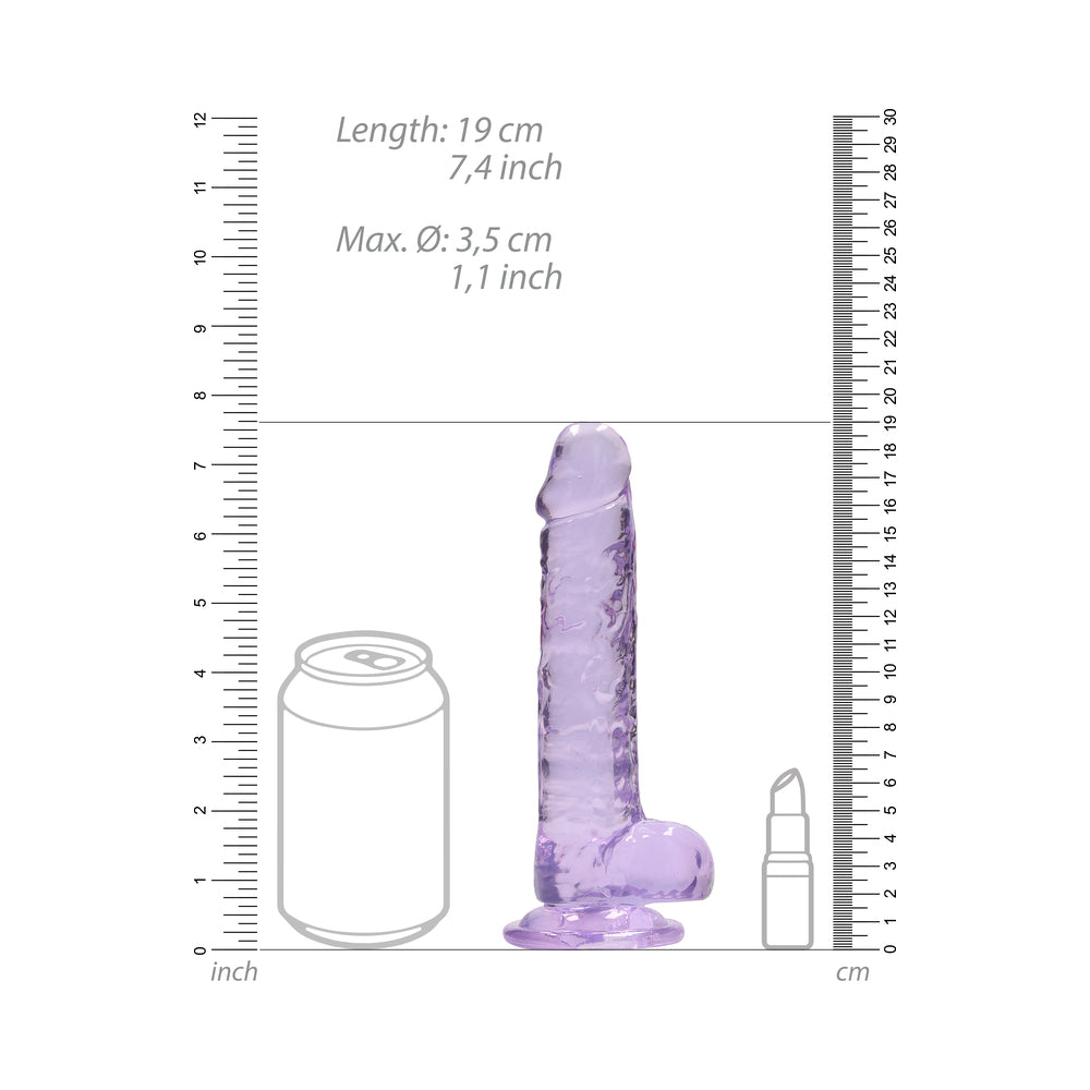 RealRock Crystal Clear Realistic 7 inch Dildo With Balls and Suction Cup Purple