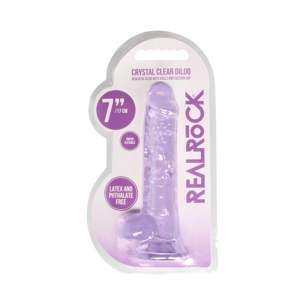 RealRock Crystal Clear Realistic 7 inch Dildo With Balls and Suction Cup Purple