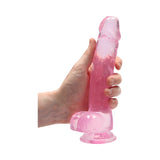 RealRock Crystal Clear Realistic 8 inch Dildo With Balls and Suction Cup Pink