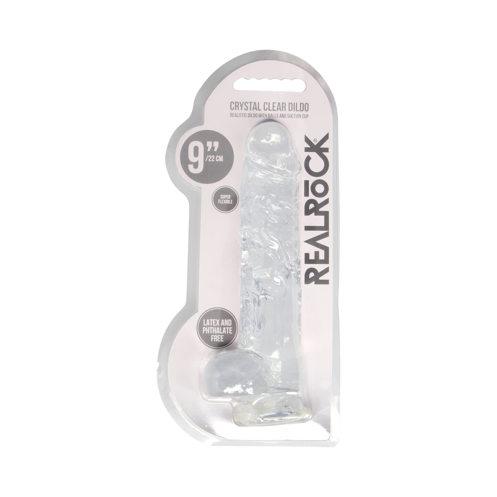 RealRock Crystal Clear Realistic 9 inch Dildo With Balls and Suction Cup Clear