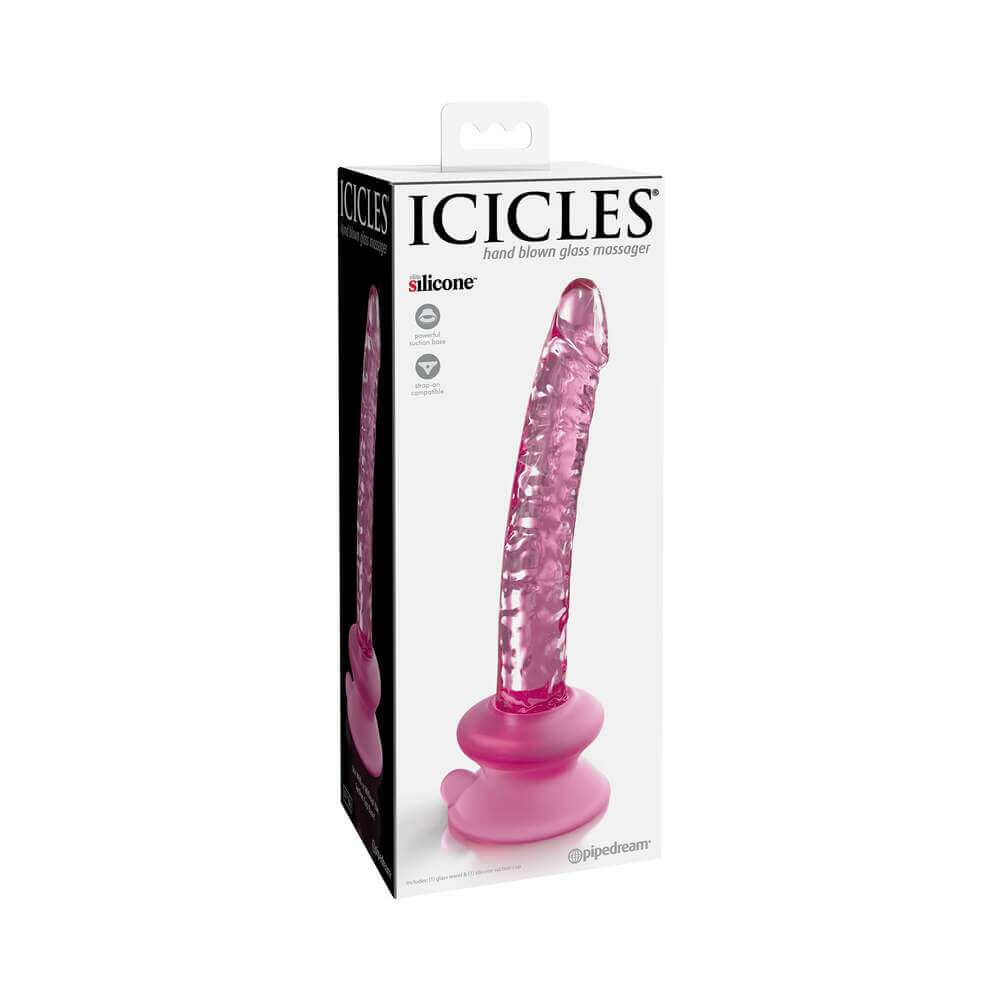 Icicles No. 86 Realistic 7 inches Glass Dildo With Suction Cup Pink