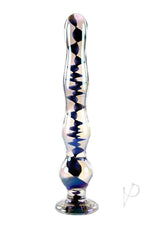 Playboy Jewels Wand Glass Probe Clear Black featuring sleek design and graduated beads for escalating sensations.