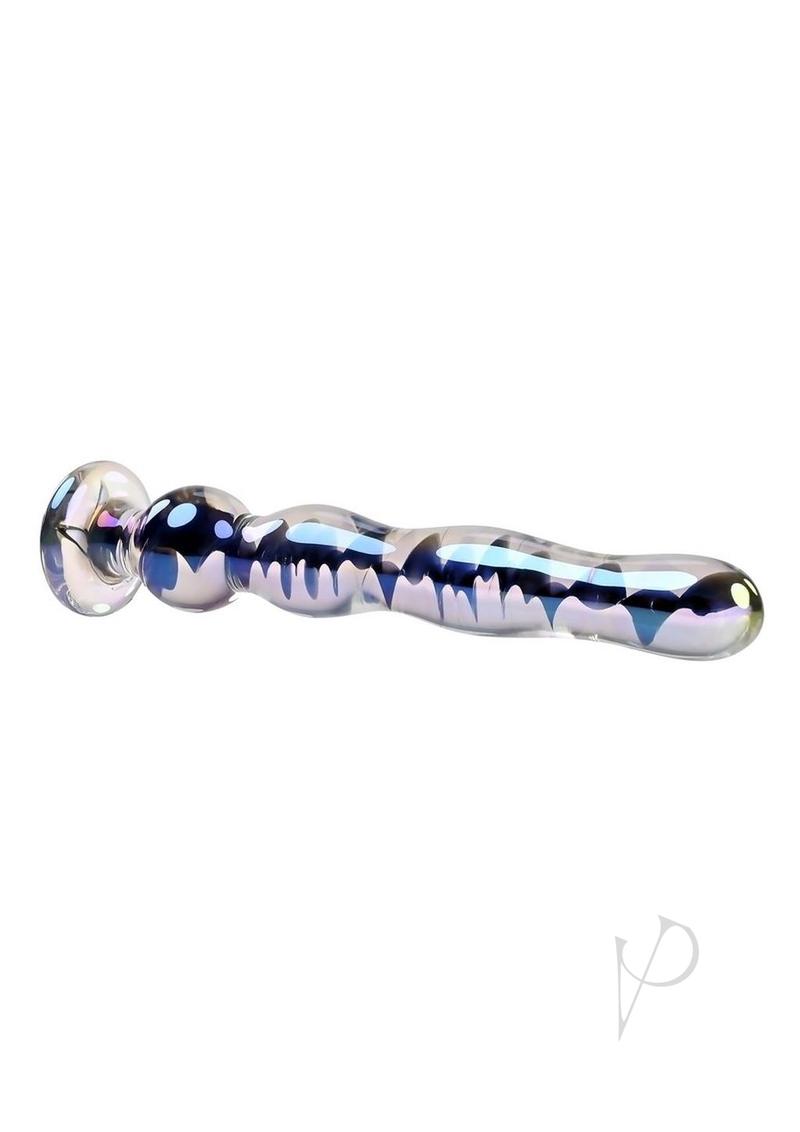 Playboy Jewels Wand Glass Probe Clear Black showcases sleek design with graduated beads and a shimmering finish.