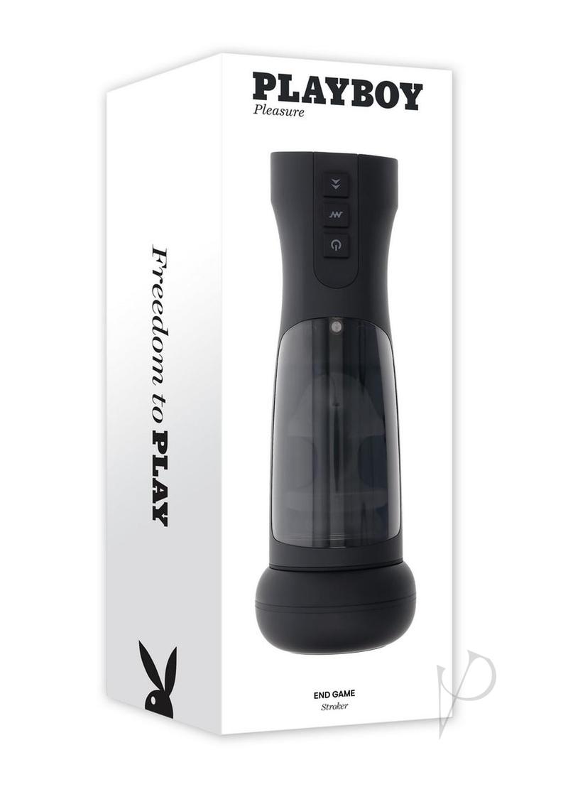 Playboy End Game Warming Stroker with UV Stand Black product packaging display