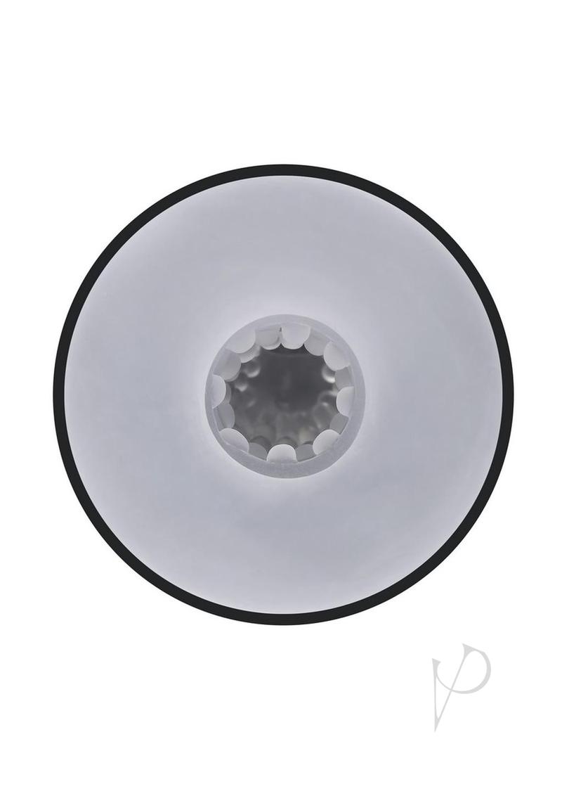 Playboy End Game Warming Stroker with UV Stand Black showcasing the textured inner sleeve design.