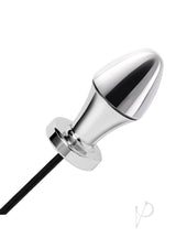 Lux Fetish Electro Sex Shock Butt Plug Remote Black close-up of sleek metal design and wired connection.