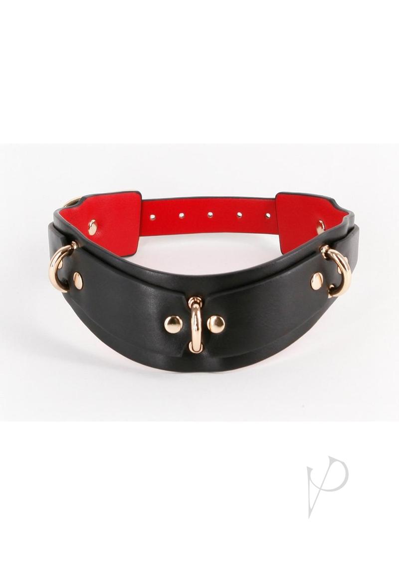 Fetish and Fashion Lillith Collar Black Gold featuring a stylish black design with gold-tone accents and luxe red lining.