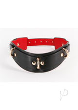 Fetish and Fashion Lillith Collar Black Gold featuring a stylish black design with gold-tone accents and luxe red lining.