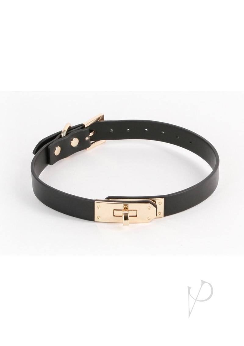 Fetish and Fashion Sadie Collar Black Gold, a sleek black band with gold-toned hardware, perfect for stylish statement and playful control.