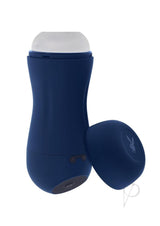 Playboy Gusto Rechargeable Silicone Masturbator Blue device with removable cap and control buttons for optimal pleasure.