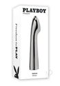 Playboy Swoon Rechargeable Vibrator Silver packaging showcasing sleek design and shiny metal finish.