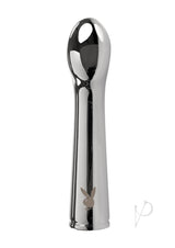 Playboy Swoon Rechargeable Vibrator Silver sleek metal massager with smooth surface for targeted pleasure.