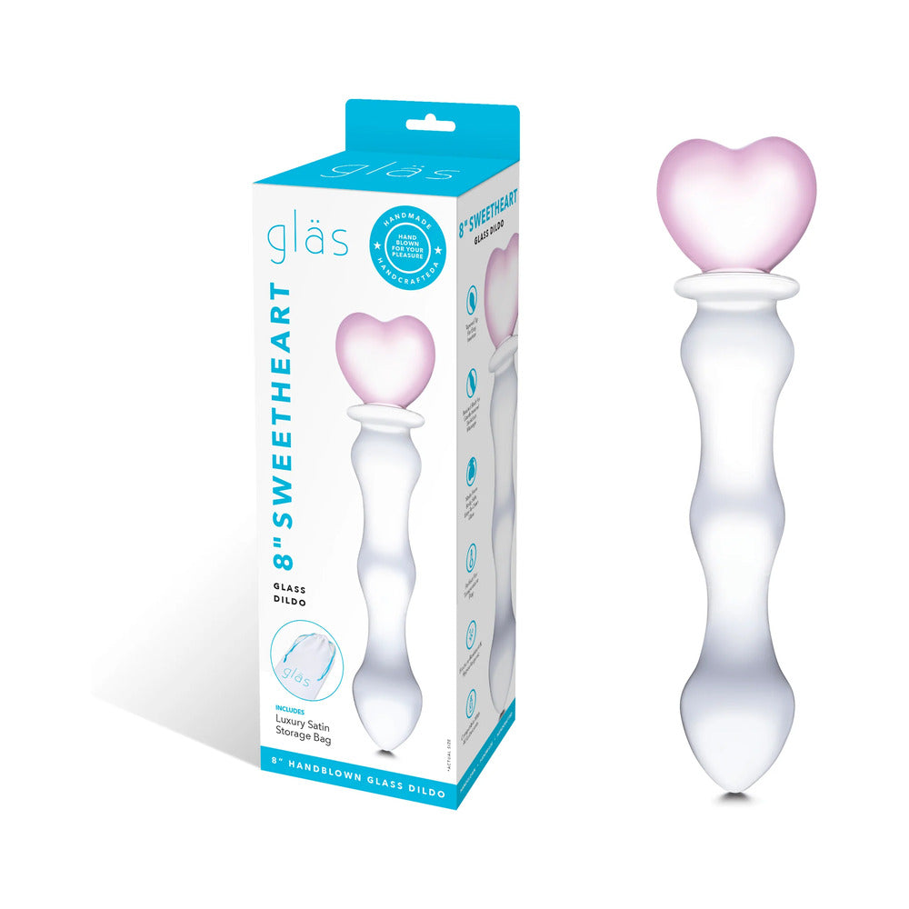 Glas 8 inches Sweetheart Glass Dildo with Pink Heart-Shaped Handle