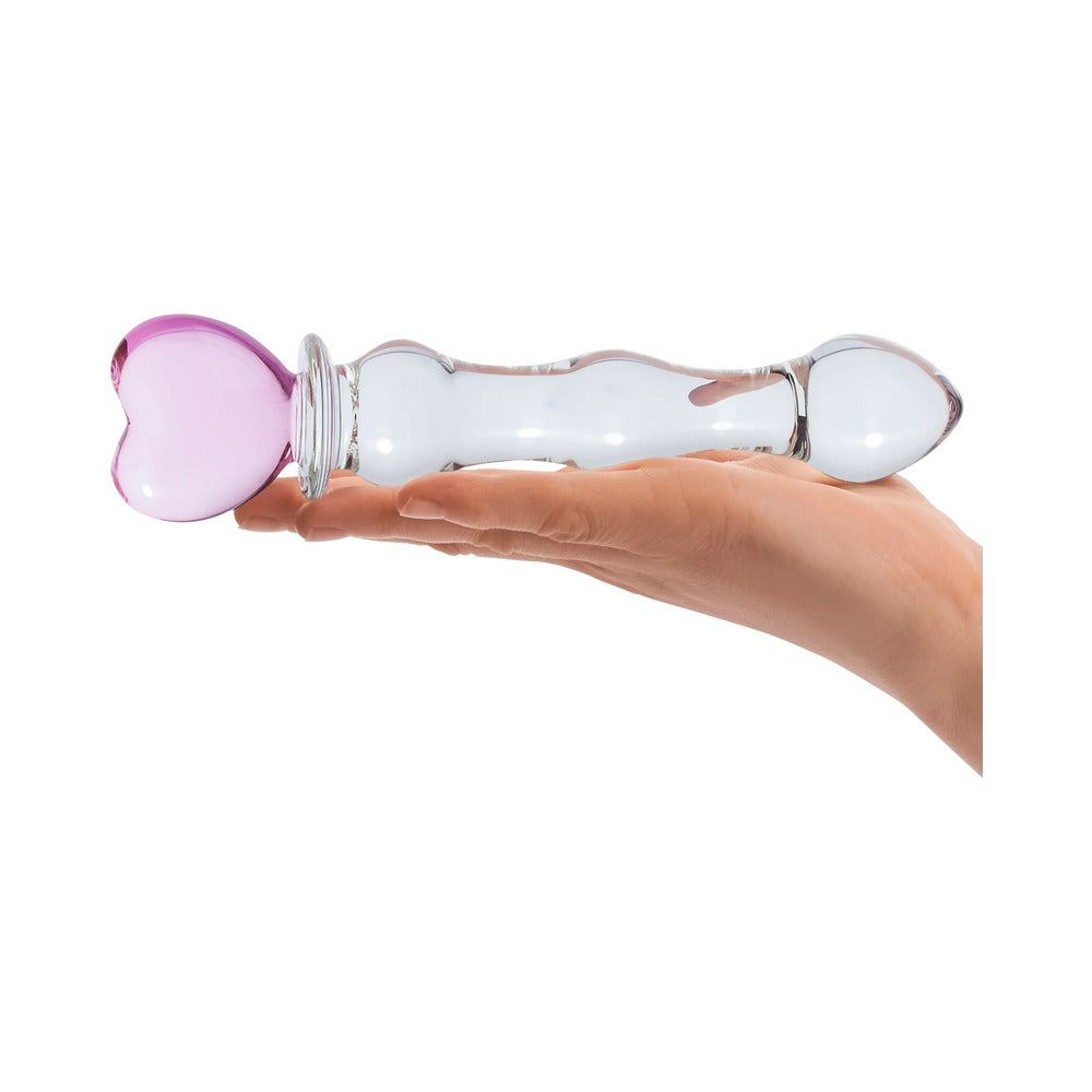 Glas 8 inches Sweetheart Glass Dildo with Pink Heart-Shaped Handle