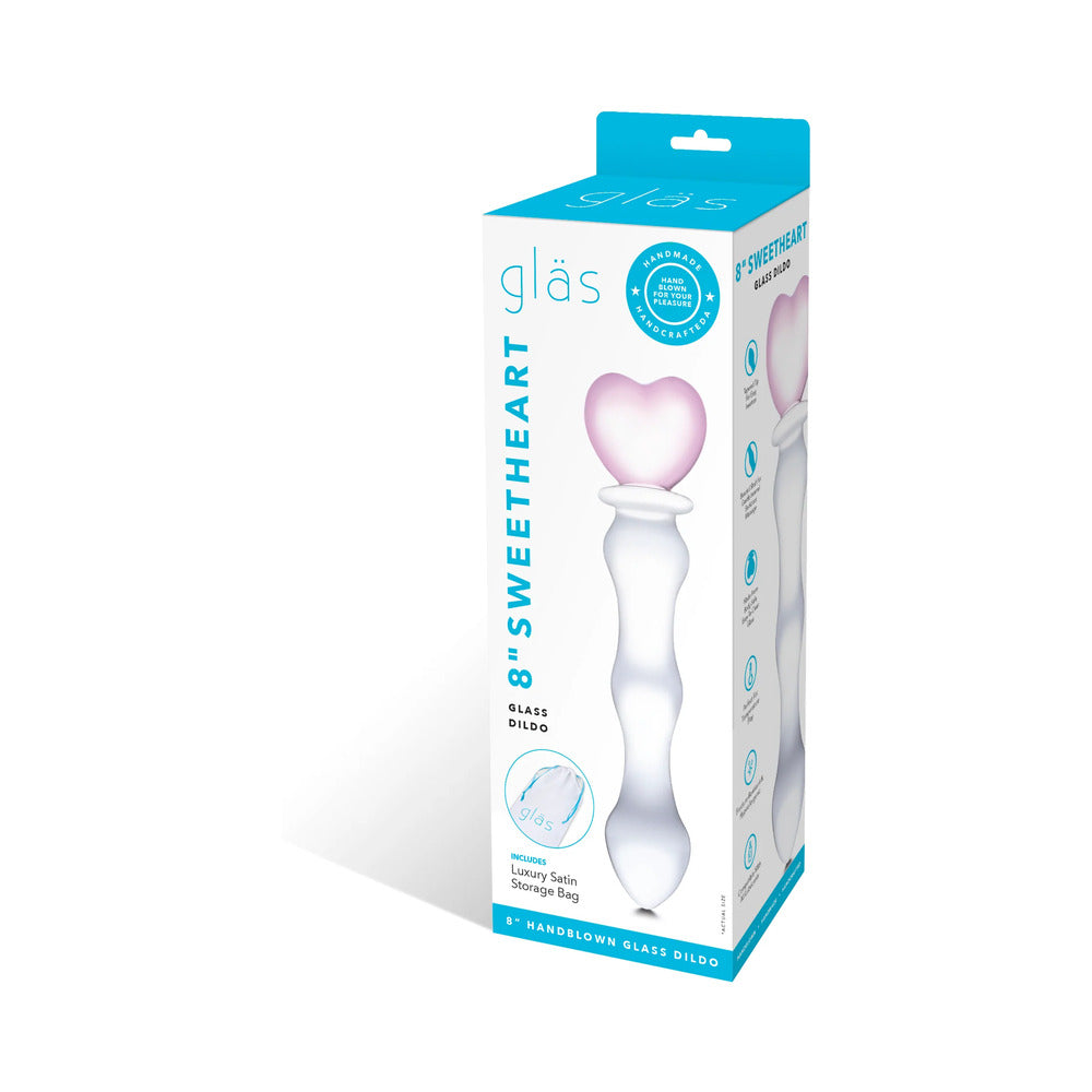 Glas 8 inches Sweetheart Glass Dildo with Pink Heart-Shaped Handle