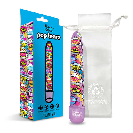 Prints Charming Pop Tease 7 inch Classic Vibe F*ck Purple with colorful packaging and storage pouch.