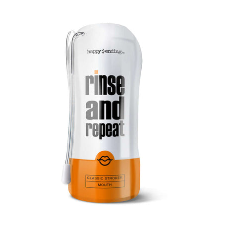 Happy Ending Rinse And Repeat Classic Stroker Mouth product image, showcasing its waterproof and reusable design.