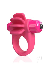 4B Skooch Vibrating Cock Ring Strawberry with fin-like extensions for couples' pleasure.
