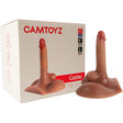 Camtoyz Caster Realistic Torso Dildo with Balls displayed next to its packaging, showcasing detail and design.