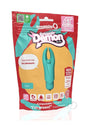 4T Demon Silicone Mini Clitoral Stimulating Vibrator Kiwi packaging design, featuring teal color and playful graphics.