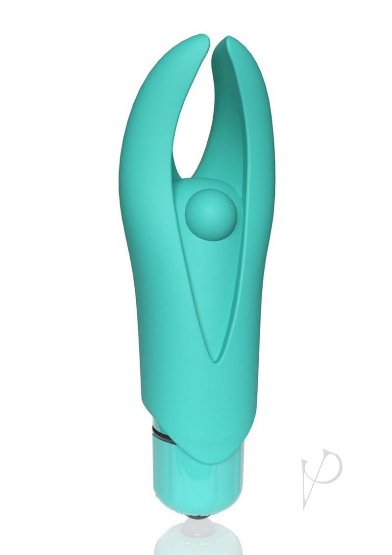 4T Demon Silicone Mini Clitoral Stimulating Vibrator Kiwi in aqua blue with flexible horns and a pleasure bead.