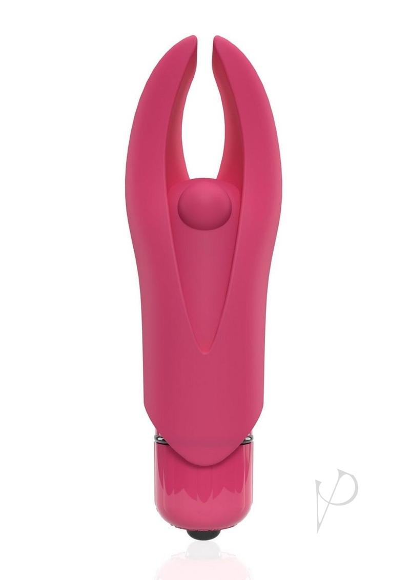 4T Demon Silicone Mini Clitoral Vibrator Strawberry in bright pink color with flexible horns for intense sensations.