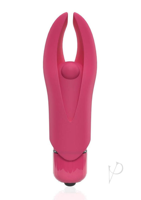 4T Demon Silicone Mini Clitoral Vibrator Strawberry in bright pink color with flexible horns for intense sensations.