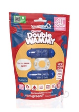 4T Double Wammy Dual Vibrating Couples Cock Ring Blueberry packaging with blue and red design.