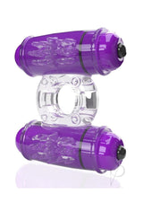 4T Double Wammy Silicone Dual Vibrating Couples Cock Ring in purple with dual motors for enhanced stimulation.