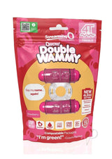 4T Double Wammy Dual Vibrating Couples Cock Ring Strawberry with packaging and product details.