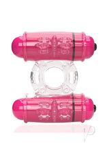4T Double Wammy Dual Vibrating Couples Cock Ring Strawberry featuring dual motors for enhanced stimulation.