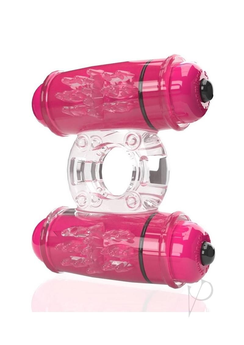 4T Double Wammy Dual Vibrating Couples Cock Ring Strawberry in vibrant pink for double pleasure.