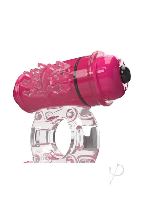 4T Double Wammy Dual Vibrating Couples Cock Ring Strawberry in pink with stimulating textures and dual motors.