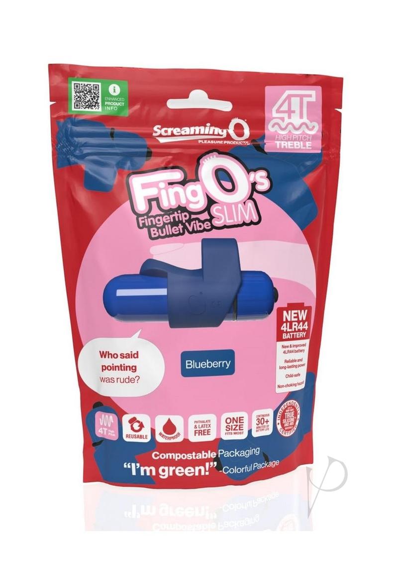 4T FingO Slim Finger Vibrator Blueberry packaging showcasing the sleek design and features.