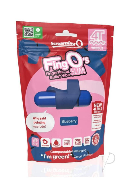 4T FingO Slim Finger Vibrator Blueberry packaging showcasing the sleek design and features.