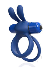4T Ohare XL Silicone Rabbit Vibrating Cock Ring Blueberry with flexible rabbit ears for enhanced pleasure.