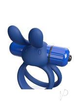 4T Ohare XL Silicone Rabbit Vibrating Cock Ring Blueberry close-up showing its rabbit ears and vibrant blue color.