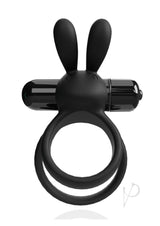 4T Ohare XL Silicone Rabbit Vibrating Cock Ring Black featuring soft ears for targeted stimulation.