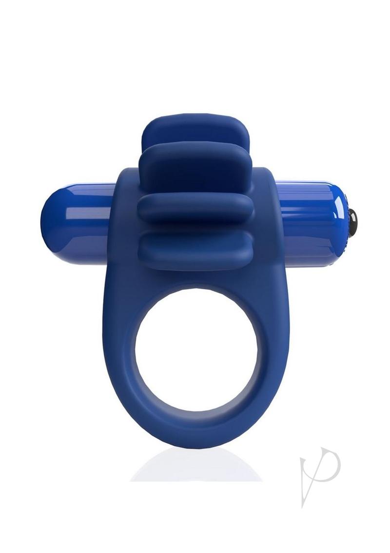 4T Skooch Vibrating Cock Ring Clitoral Stimulator Blueberry in a sleek blue design with textured extensions.