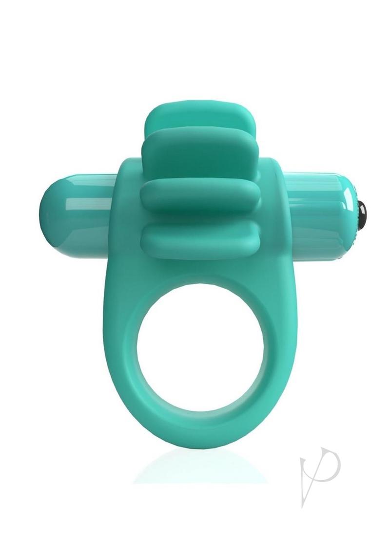 4T Skooch Vibrating Cock Ring with Clitoral Stimulator Kiwi, designed for shared pleasure with fin-like extensions.