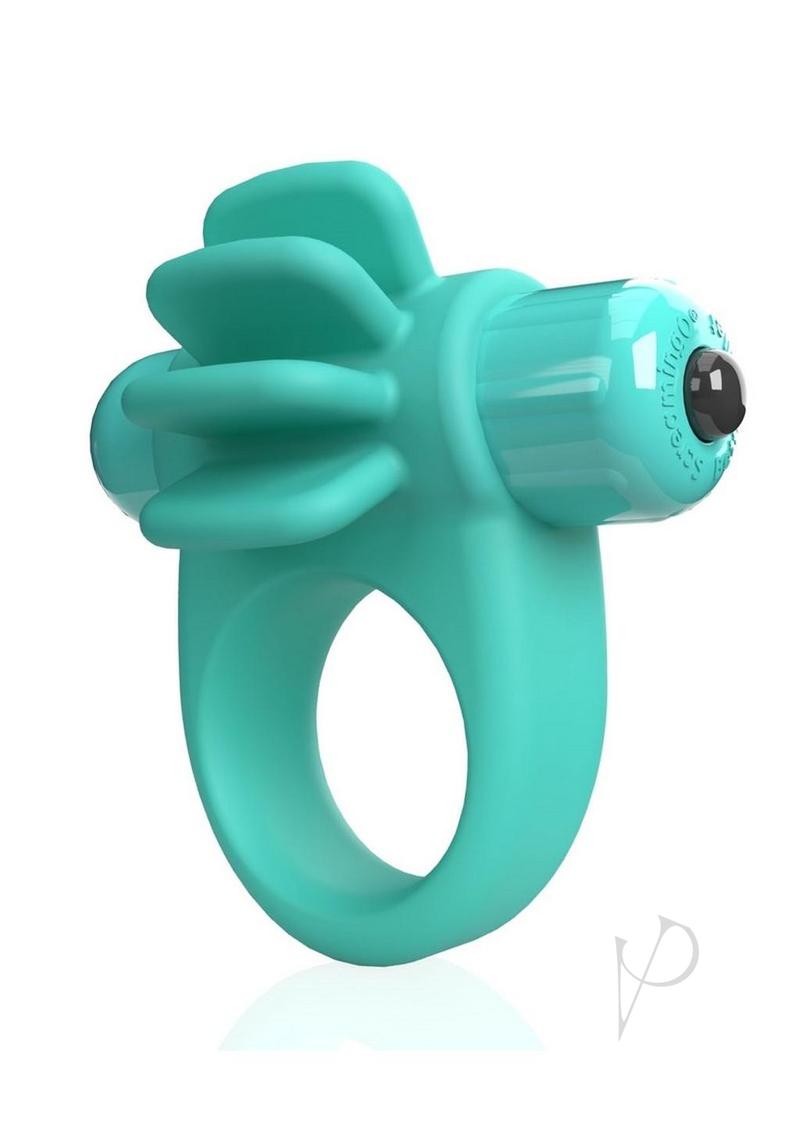 4T Skooch Vibrating Cock Ring with Clitoral Stimulator Kiwi in teal with fin-like extensions.